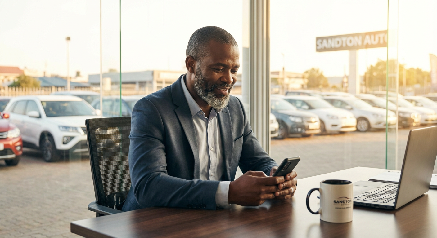 Dealership manager reading 7:45am briefing